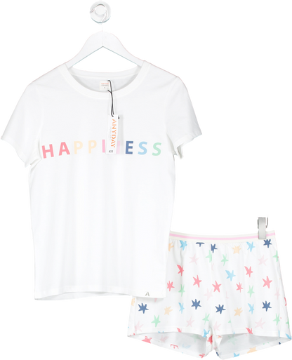 JOHN LEWIS White Multicoloured "happiness" Slogan Sustainable Cotton Shorty Pyjama Set UK 16