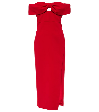 Self-Portrait Red Crepe Off Shoulder Bow Midi Dress BNWT UK 12
