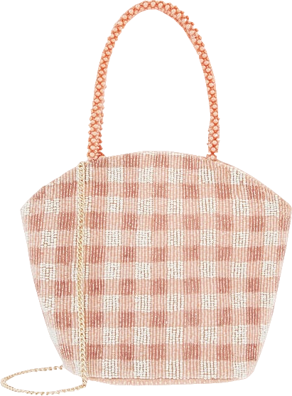 Accessorize Pink Gingham Beaded Bucket Bag One Size