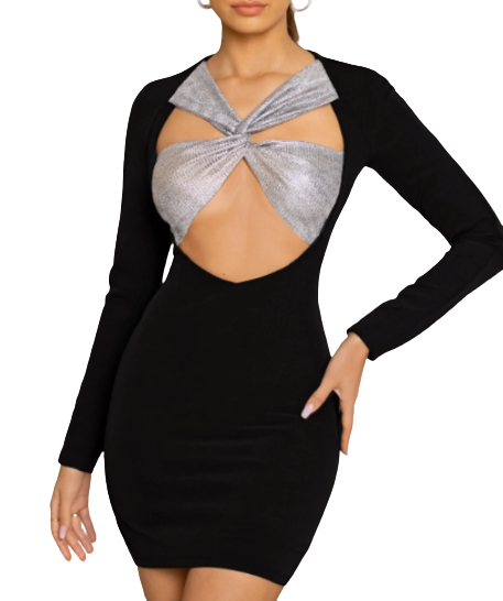 Club L London black knot detail mini dress UK 8