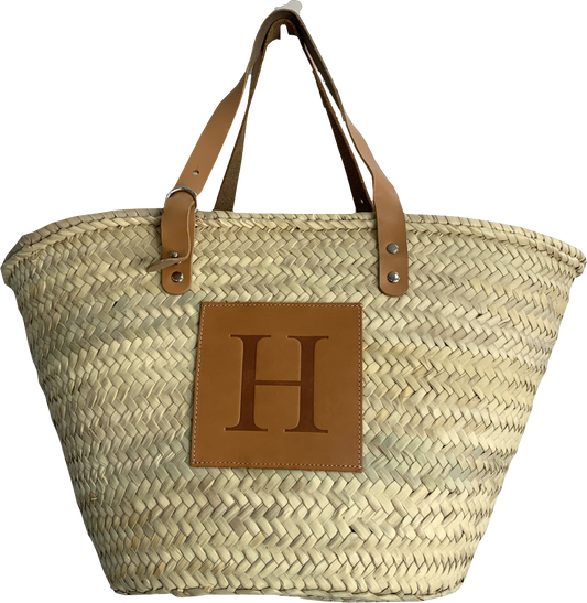 The Straw Basket Company Brown Open Leather Strap Basket Bag