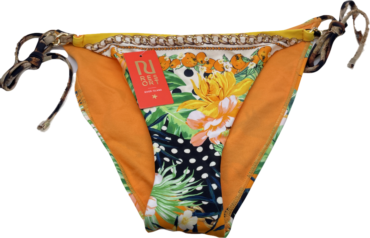 River Island Orange Charm Trim Tie Side Bikini UK 10