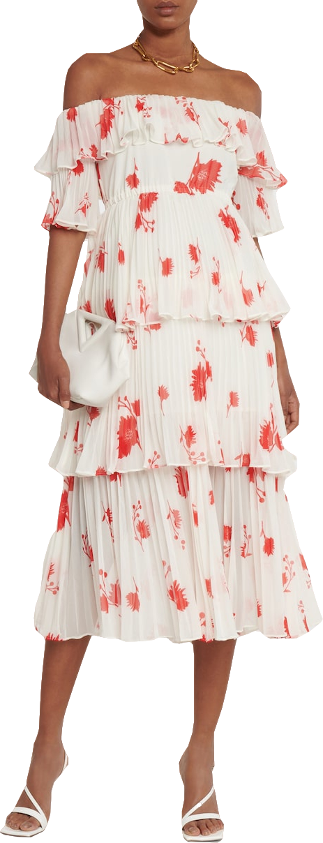 Self-Portrait White White/red Tiered Floral Chiffon Dress UK 12