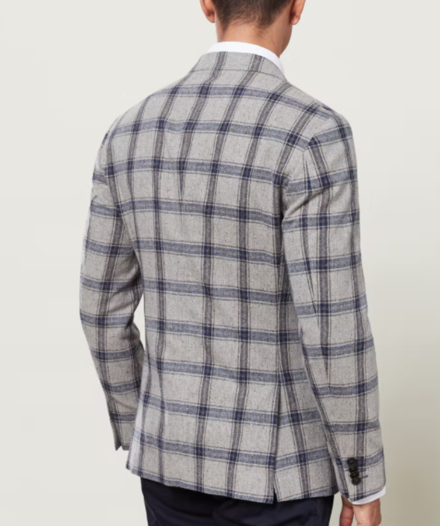 T M Lewin Navy and Oatmeal Donegal Check Paternoster Slim Fit Jacket UK 40R