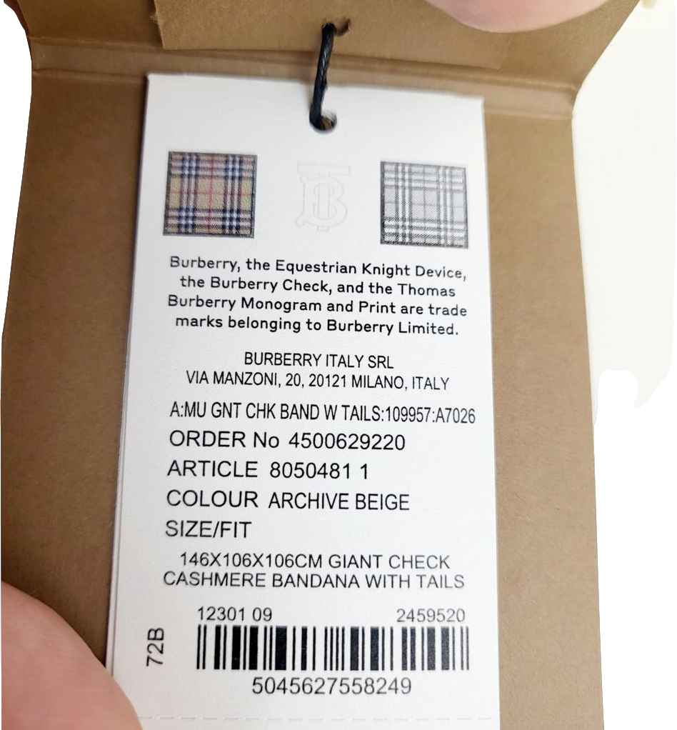 Burberry Beige 100% Cashmere Classic Check Scarf With Lamb Leather Trim And Faux-fur Tassels BNWT