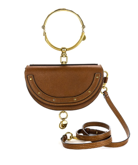 CHLOÉ Tan Brown Leather Nile Minaudière Bracelet Bag