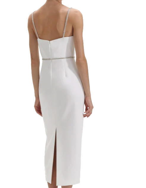 Self-Portrait White Bow-tie Crystal-embellished Crepe Mini Dress BNWT UK 14