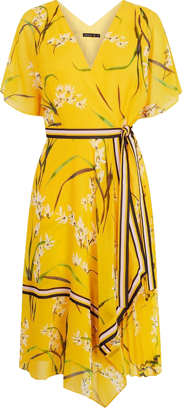 Karen Millen Yellow Pleated Floral Midi Dress BNWT UK 12