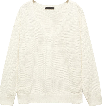 MANGO Cream V-neck Cotton Sweater UK XS