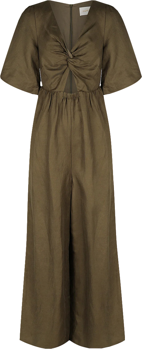 Sancia Olive Green Linen/tencel Blend Jumpsuit Bnwt UK S