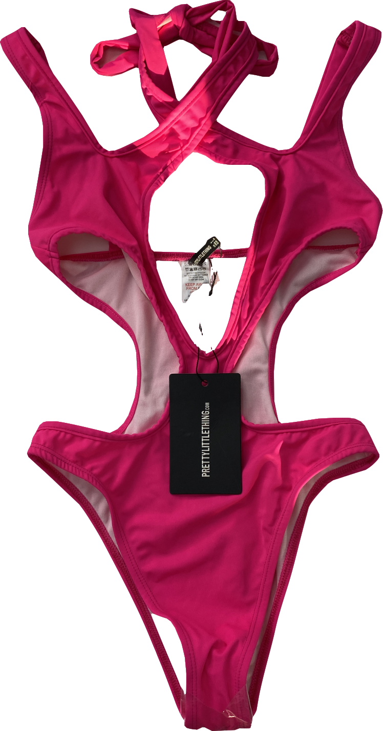 PrettyLittleThing Pink Cross Front Multi Strap Swimsuit UK 6