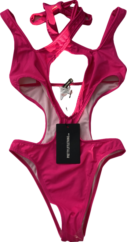 PrettyLittleThing Pink Cross Front Multi Strap Swimsuit UK 6