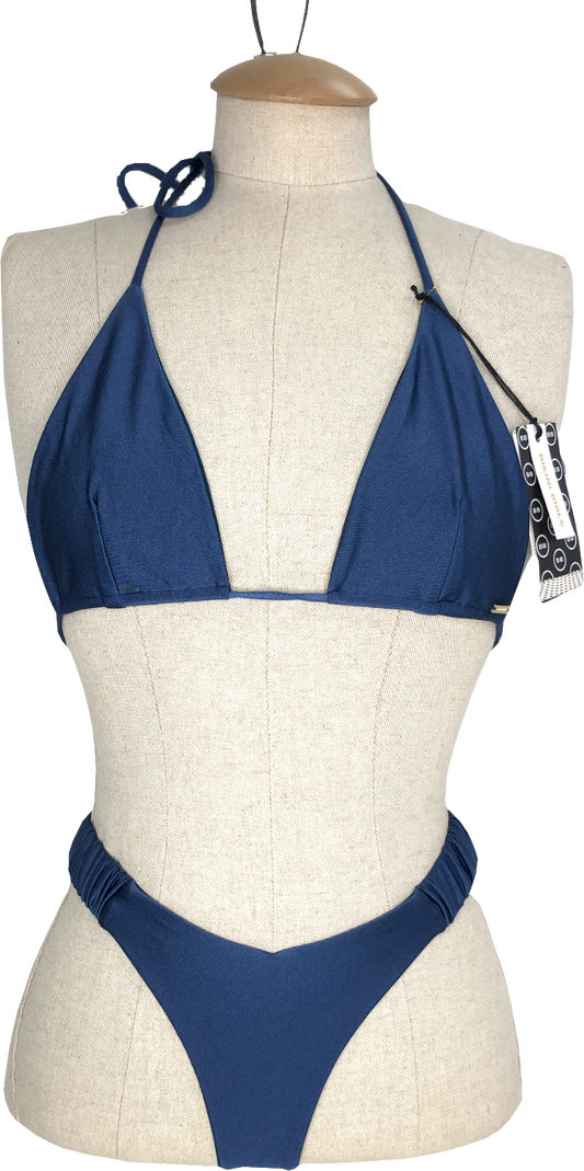 Bikini Bible Blue Alba Triangle Bikini Top & Nala Scrunch Bikini Bottoms In Sapphire UK XS