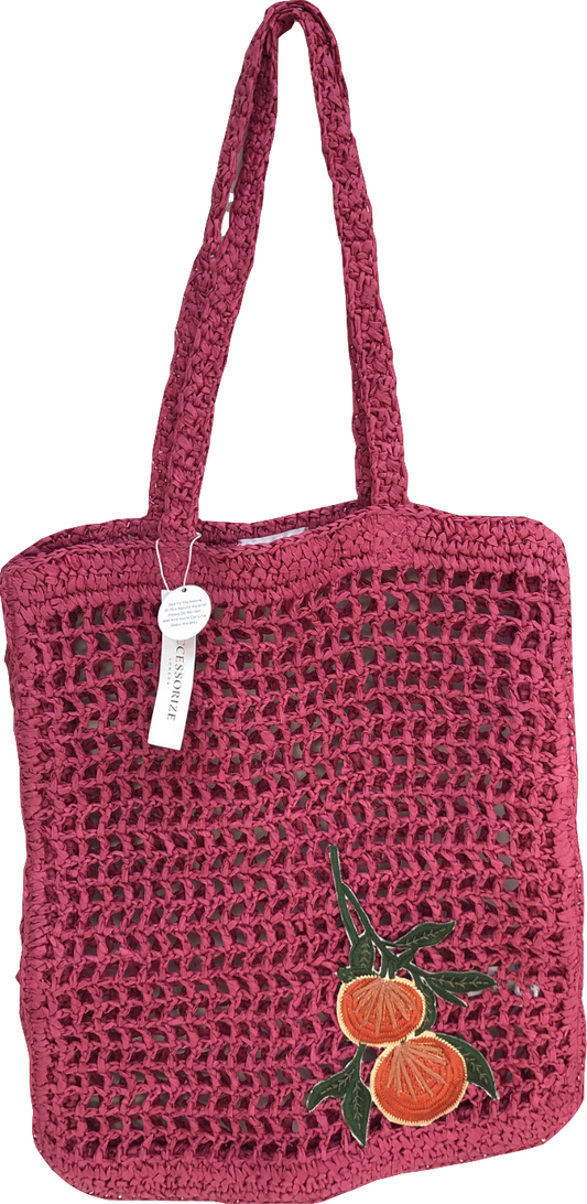 Accessorize Pink Raffia Crochet Shopper Beach Bag One Size