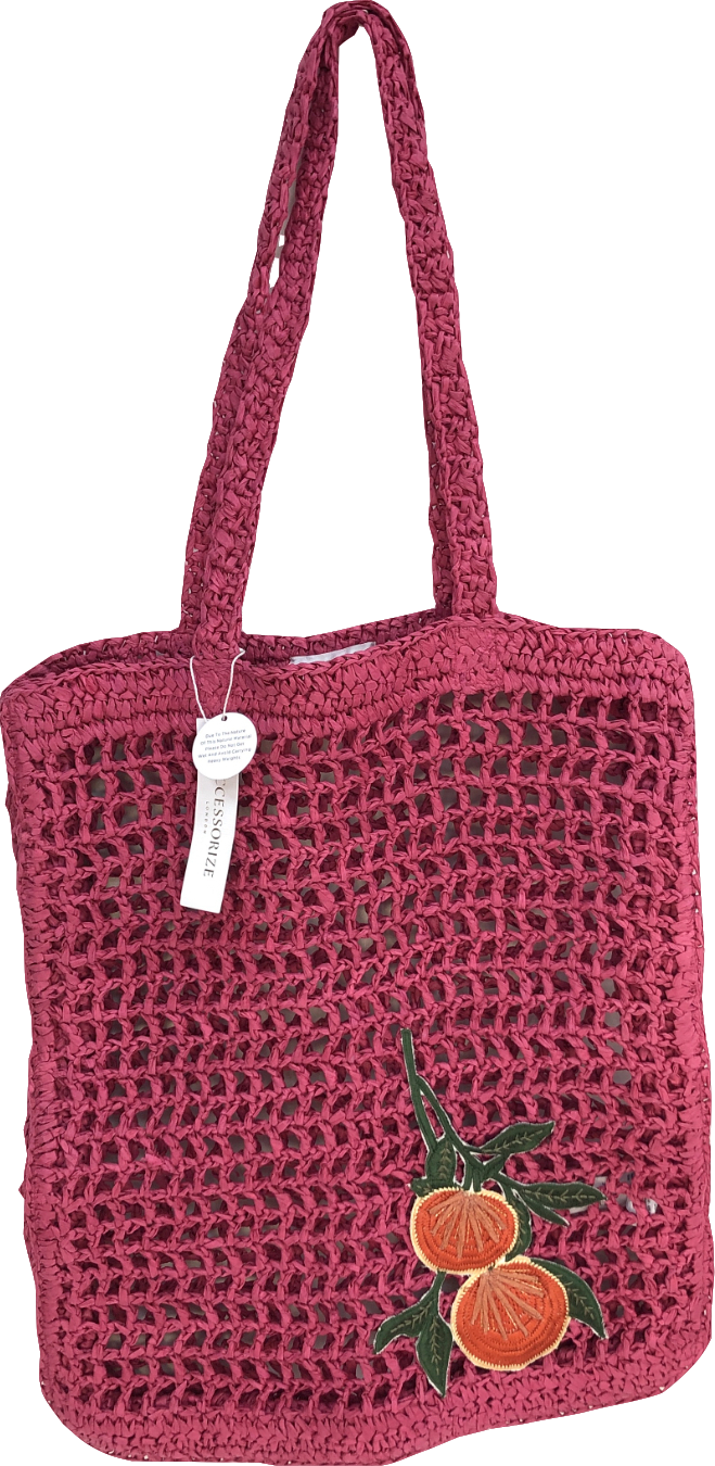 Accessorize Pink Raffia Crochet Shopper Beach Bag One Size