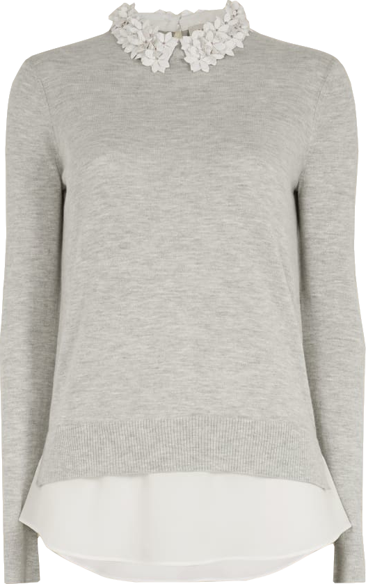 Ted Baker Grey Nansea Floral Collar Mockable Sweater UK 12