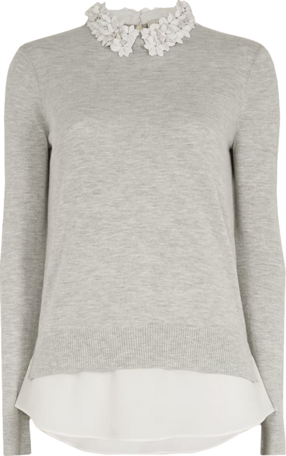 Ted Baker Grey Nansea Floral Collar Mockable Sweater UK 12