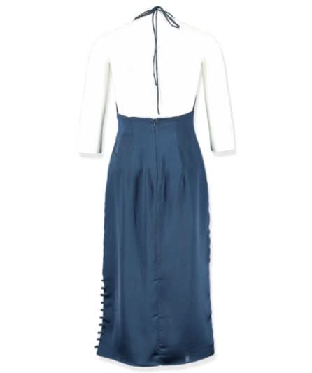 Fame and Partners navy halterneck dress with button detail UK 8