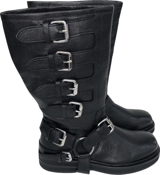 Nasty Gal Black Leather Buckle Biker Boots UK 5 EU 38 👠