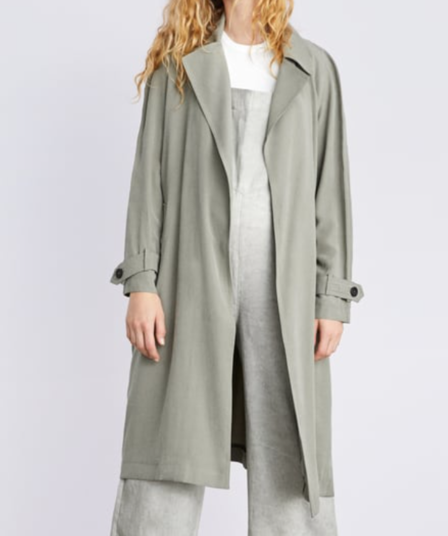 zara green flowy trench coat with pockets uk xs