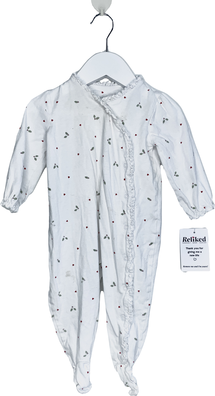 The Little White Company White Organic Cotton Hearts & Holly Frill Wrap Sleepsuit 9-12 Months