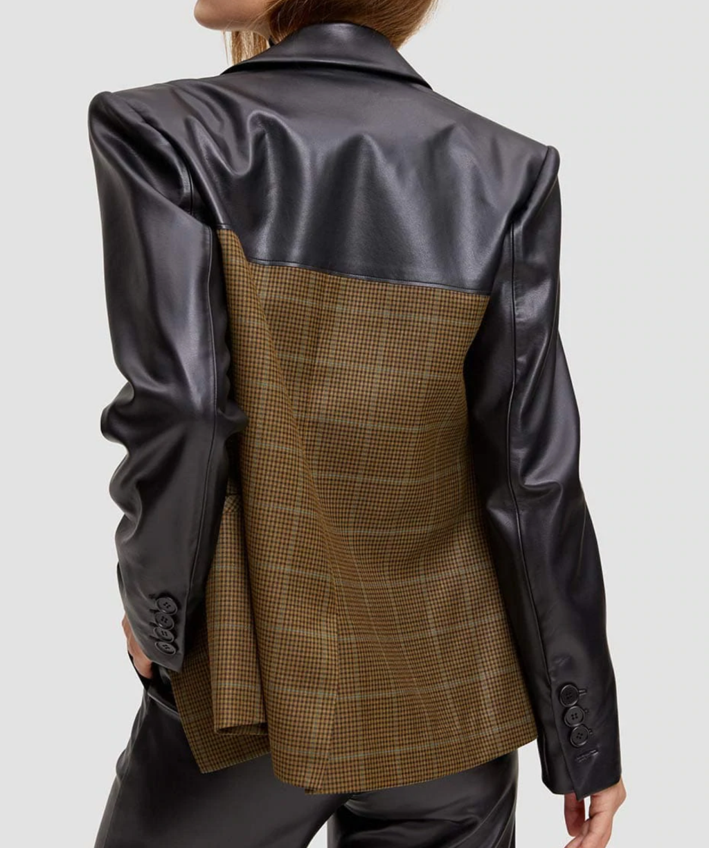 lattelier brown/black Stitched panel Leather Blazer uk L