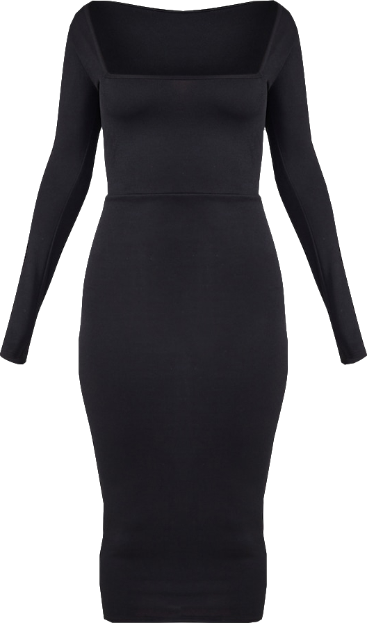 Missguided Black Slinky Square Neck Long Sleeve Midaxi Dress UK 6