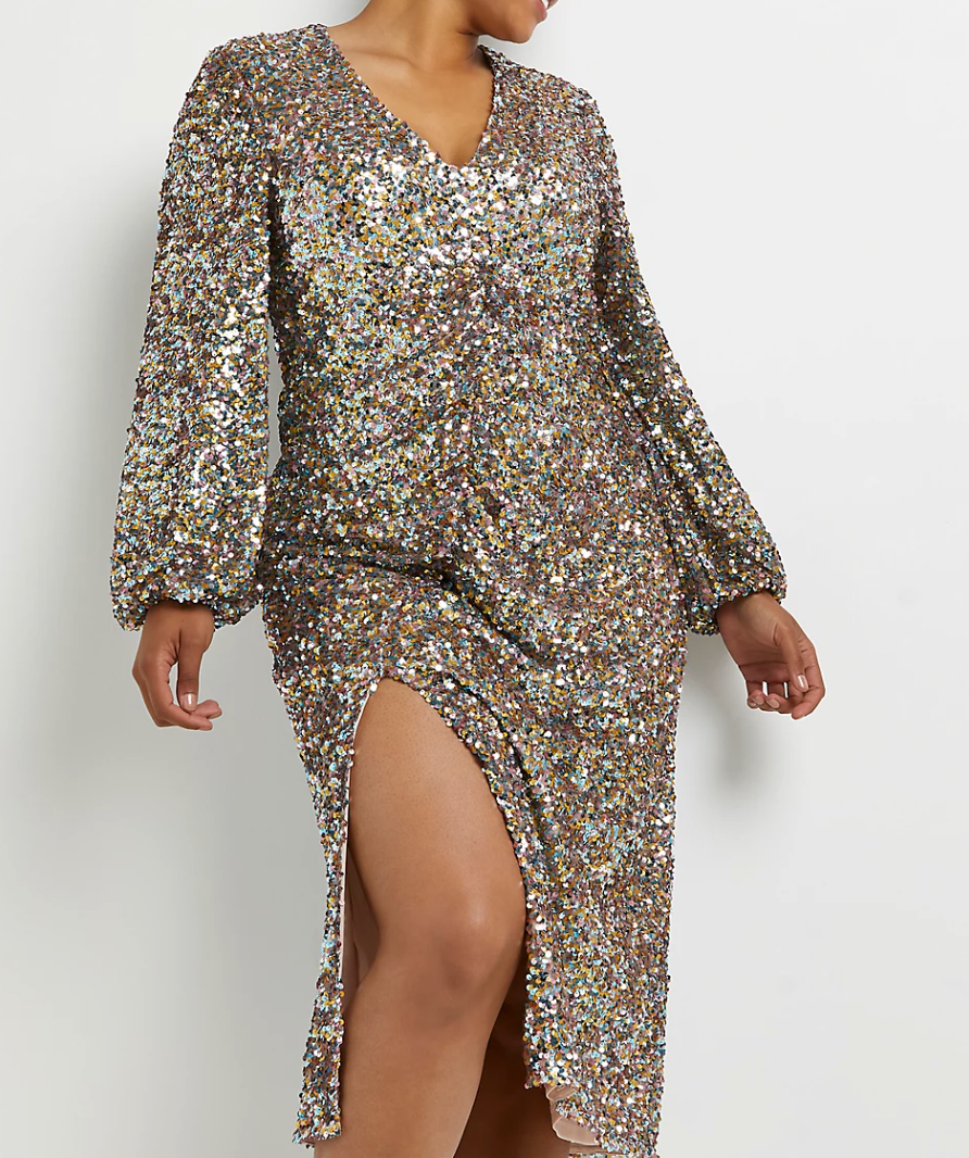 river island silver sequin midi dress uk 26