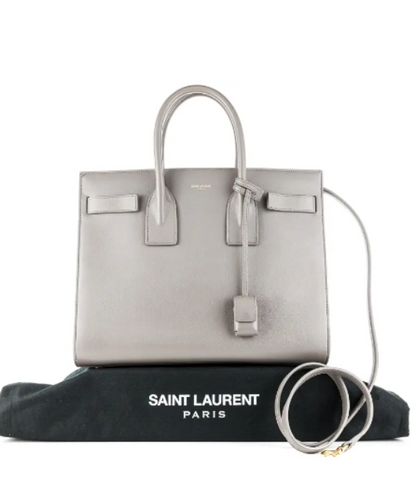 YVES SAINT LAURENT Light Grey Leather Small Sac De Jour Tote Bag