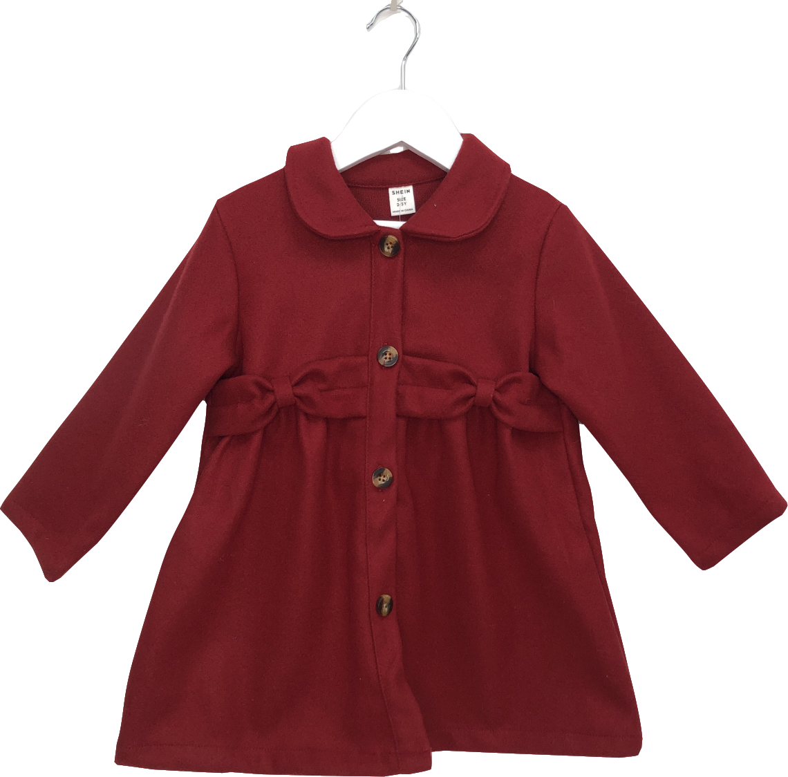 SHEIN Red Wool Look Coat With Bow Waistband 9-12 Months