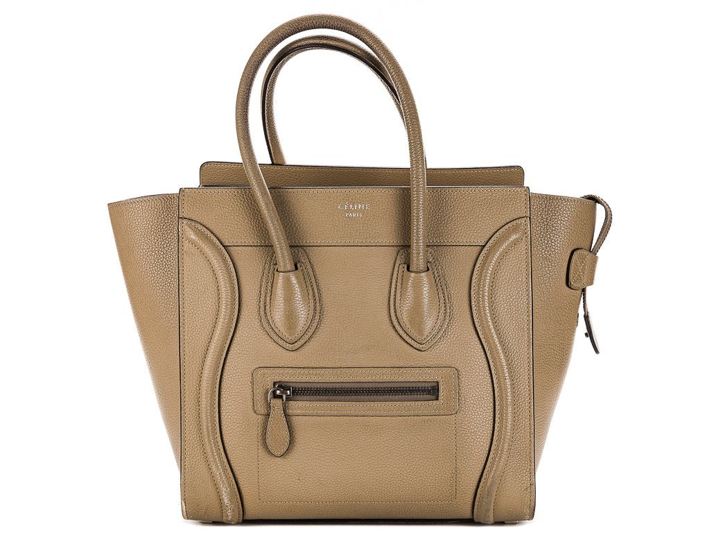 Celine Dune Beige Calfskin Micro Luggage Handbag with Silver hardware