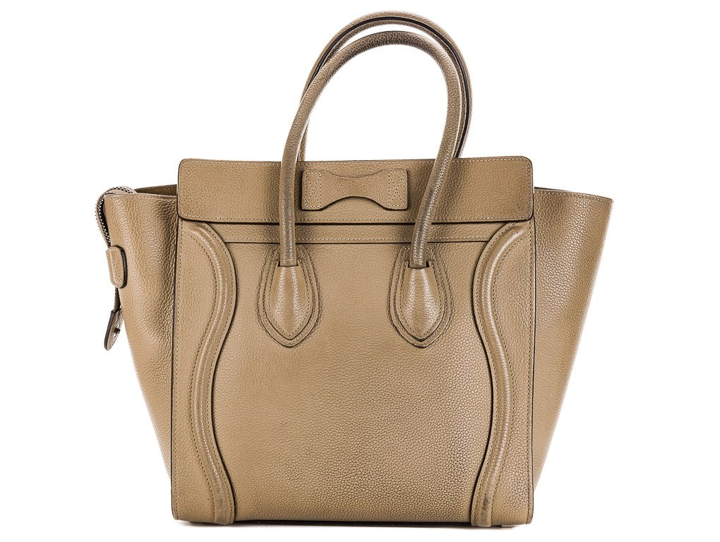 Celine Dune Beige Calfskin Micro Luggage Handbag with Silver hardware