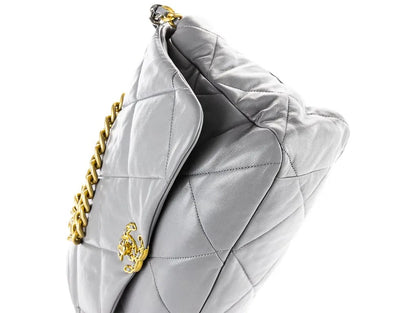 CHANEL 19 Grey Large Smooth Lambskin Leather Silver/Gold Hardware Flap Bag