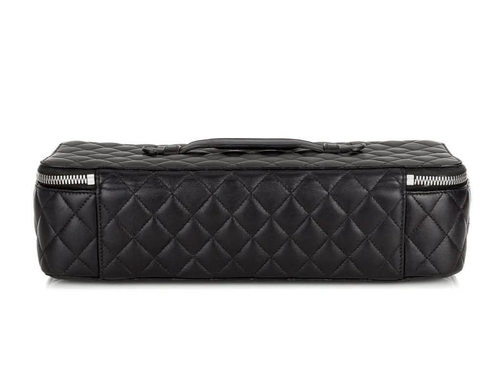 CHANEL Black Lambskin Leather Quilted Jewelry Case Travel Bag