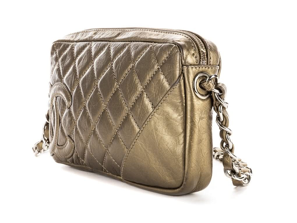Chanel Bronze Gold Quilted CC Logo Leather Shoulder bag