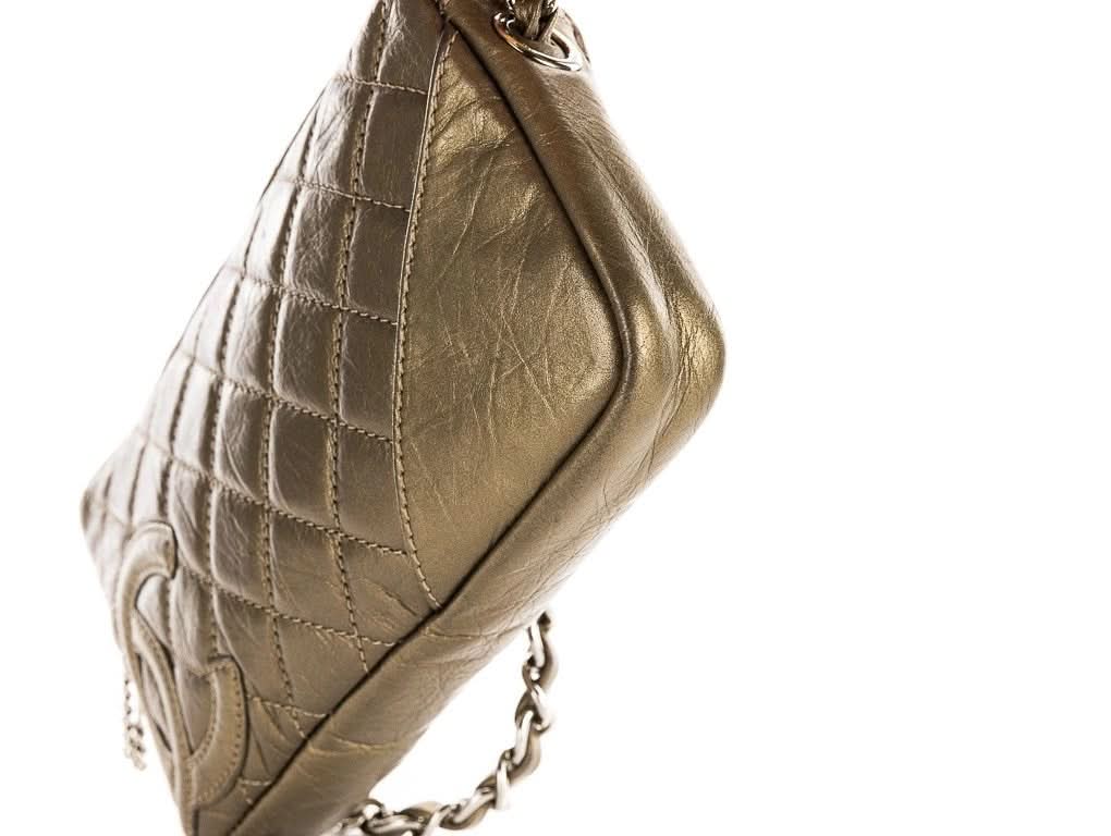 Chanel Bronze Gold Quilted CC Logo Leather Shoulder bag