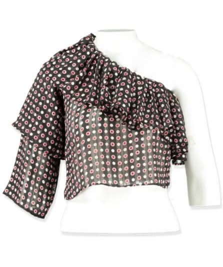 Mallory The Label black/red/white patterned chiffon asymmetric top UK S