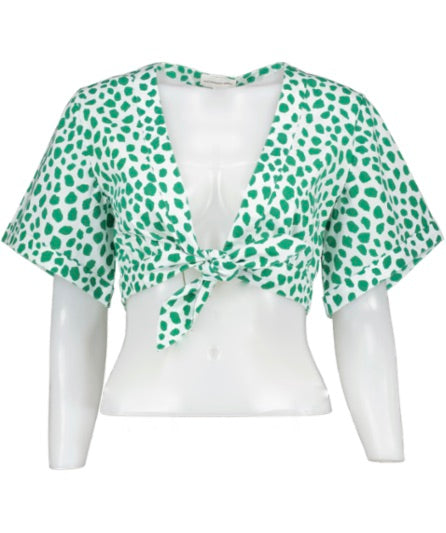 Alexandra Miro Green Sandie Tie up cropped cotton Top UK XS