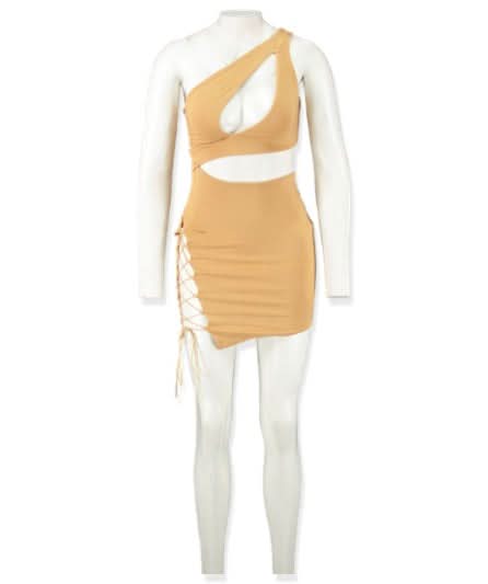 Oh Polly beige asymmetric lace up mini dress UK 6