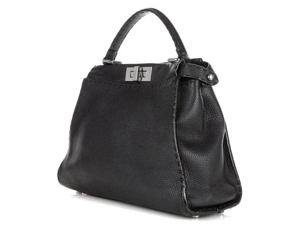 FENDI Black Peekaboo I Seeu Romano leather topstitched Handbag with silver hardware