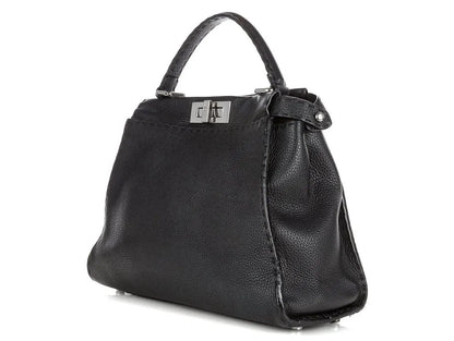 FENDI Black Peekaboo I Seeu Romano leather topstitched Handbag with silver hardware