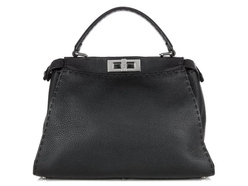 FENDI Black Peekaboo I Seeu Romano leather topstitched Handbag with silver hardware