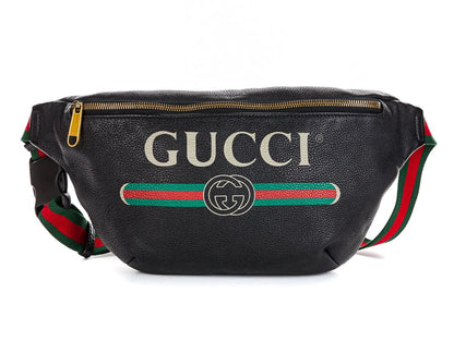 GUCCI Black Logo Grained Calfskin Large Belt/Crossbody Bag