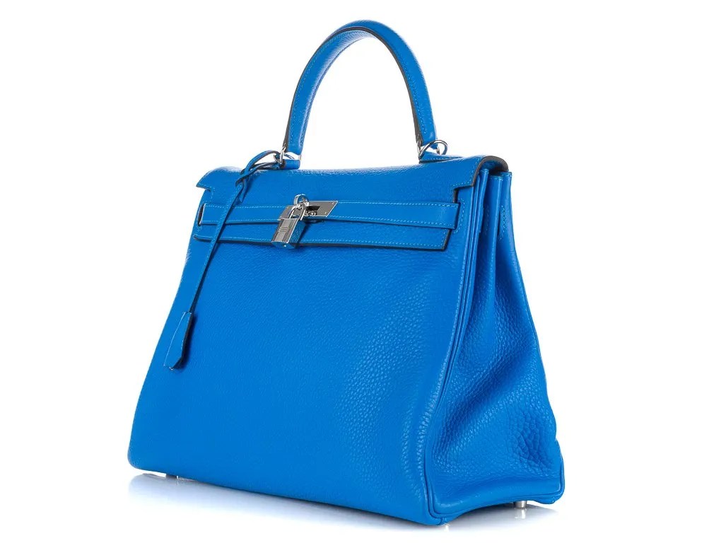 Hermes Kelly 35cm  Electric Blue Togo Leather Handbag with Palladium Hardware