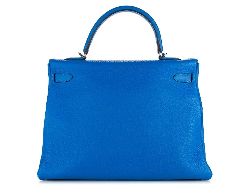 Hermes Kelly 35cm  Electric Blue Togo Leather Handbag with Palladium Hardware