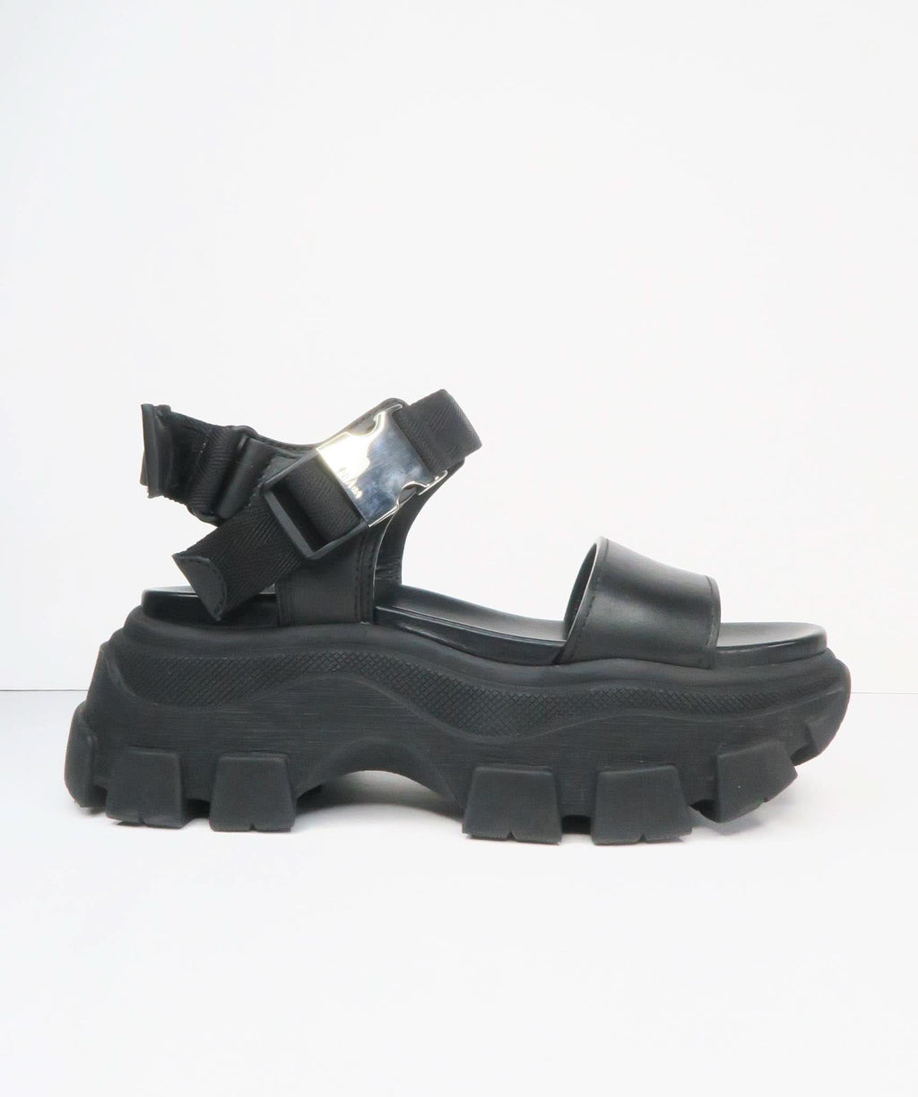 PRADA Black Pegasus Block leather-trimmed sandals EU 39 UK 6