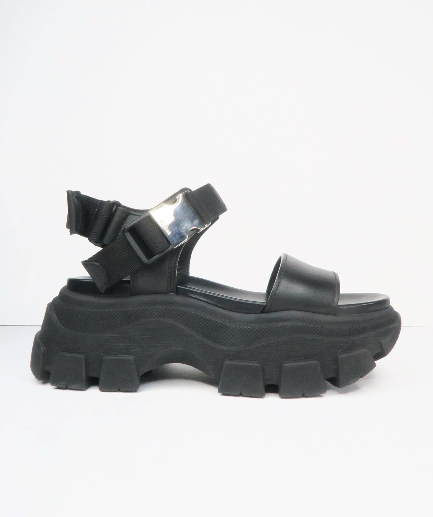 PRADA Black Pegasus Block leather-trimmed sandals EU 39 UK 6