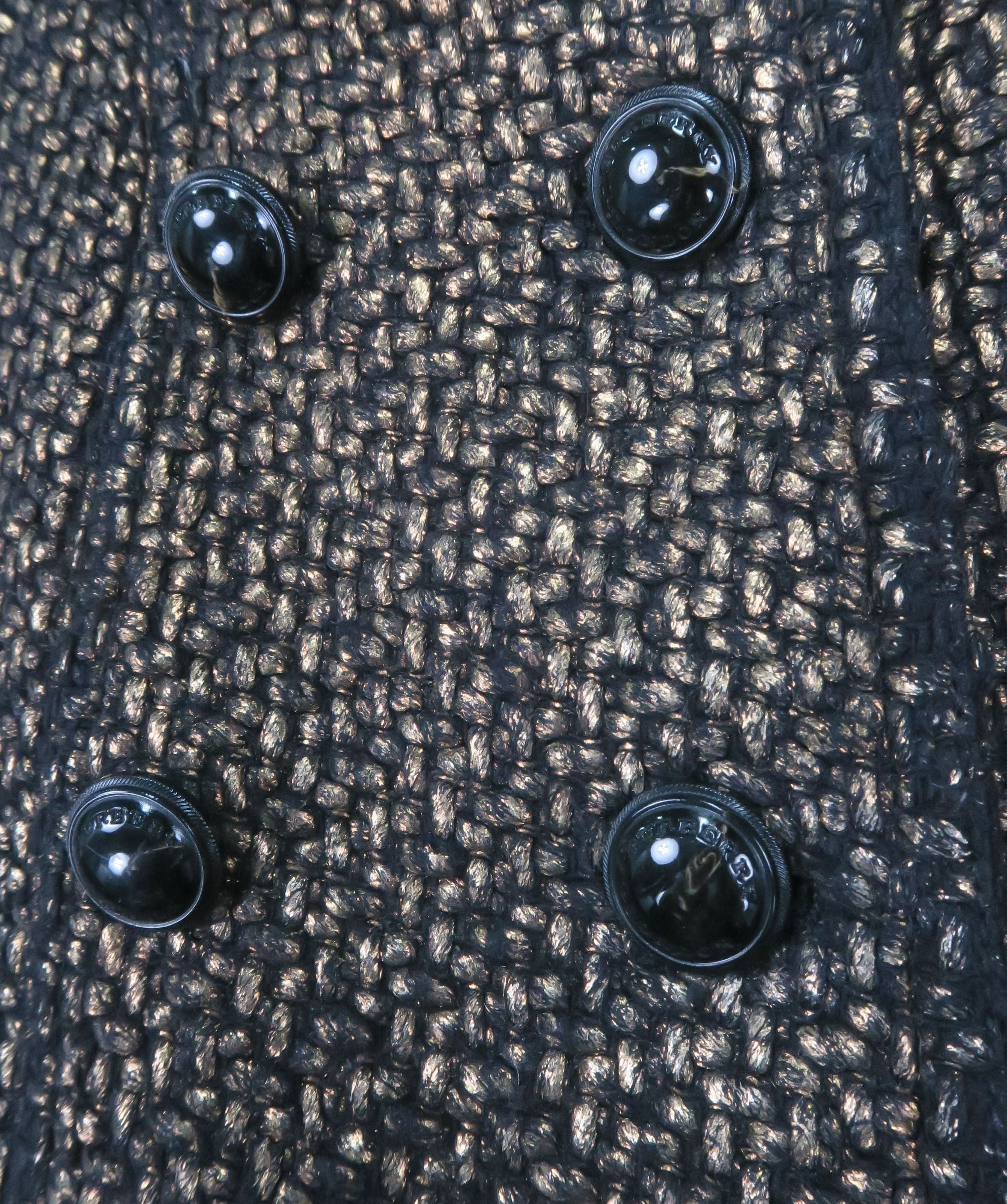 BURBERRY Black/Gold Metallic Wool Blend Double Breasted Coat UK 6