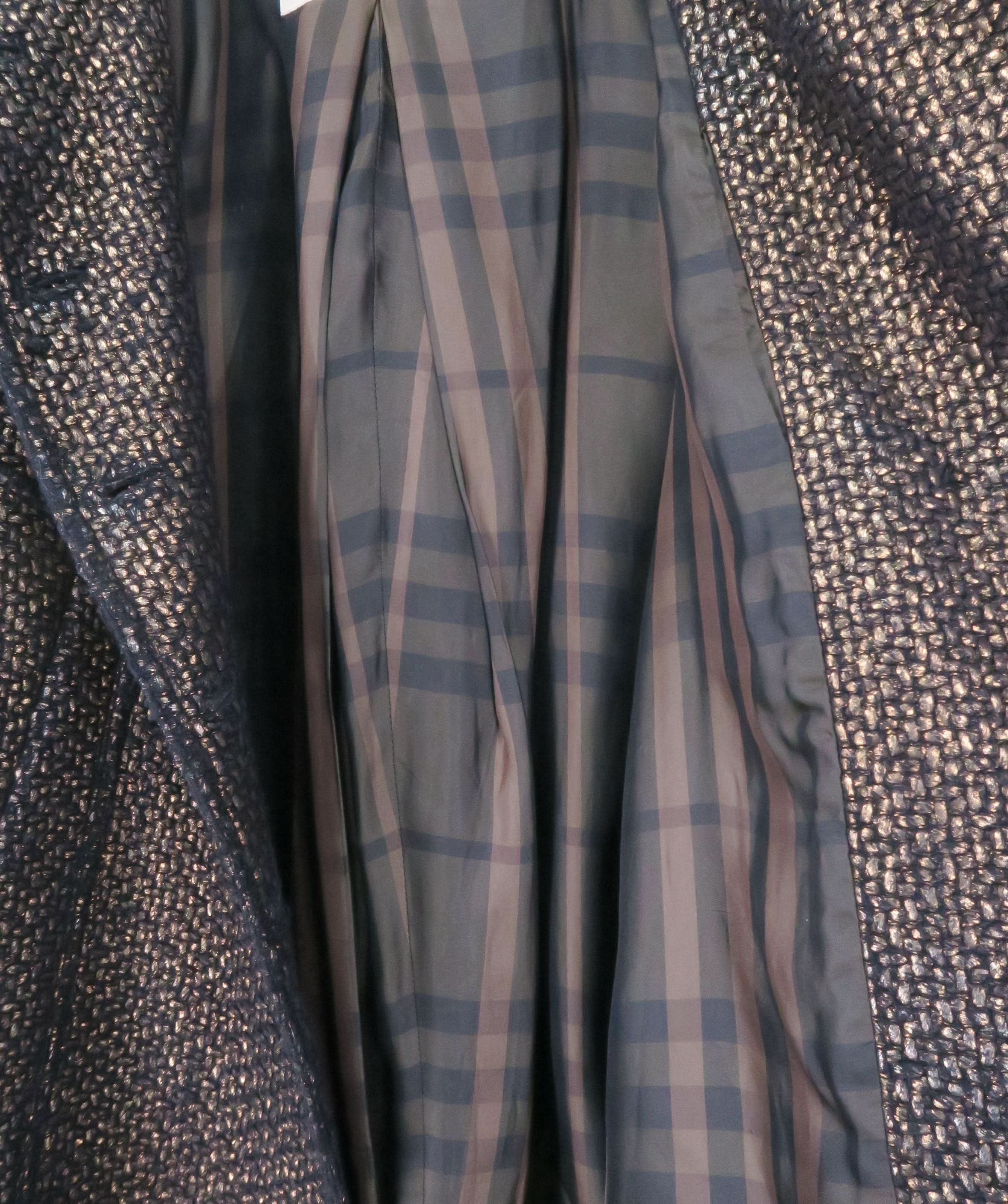 BURBERRY Black/Gold Metallic Wool Blend Double Breasted Coat UK 6