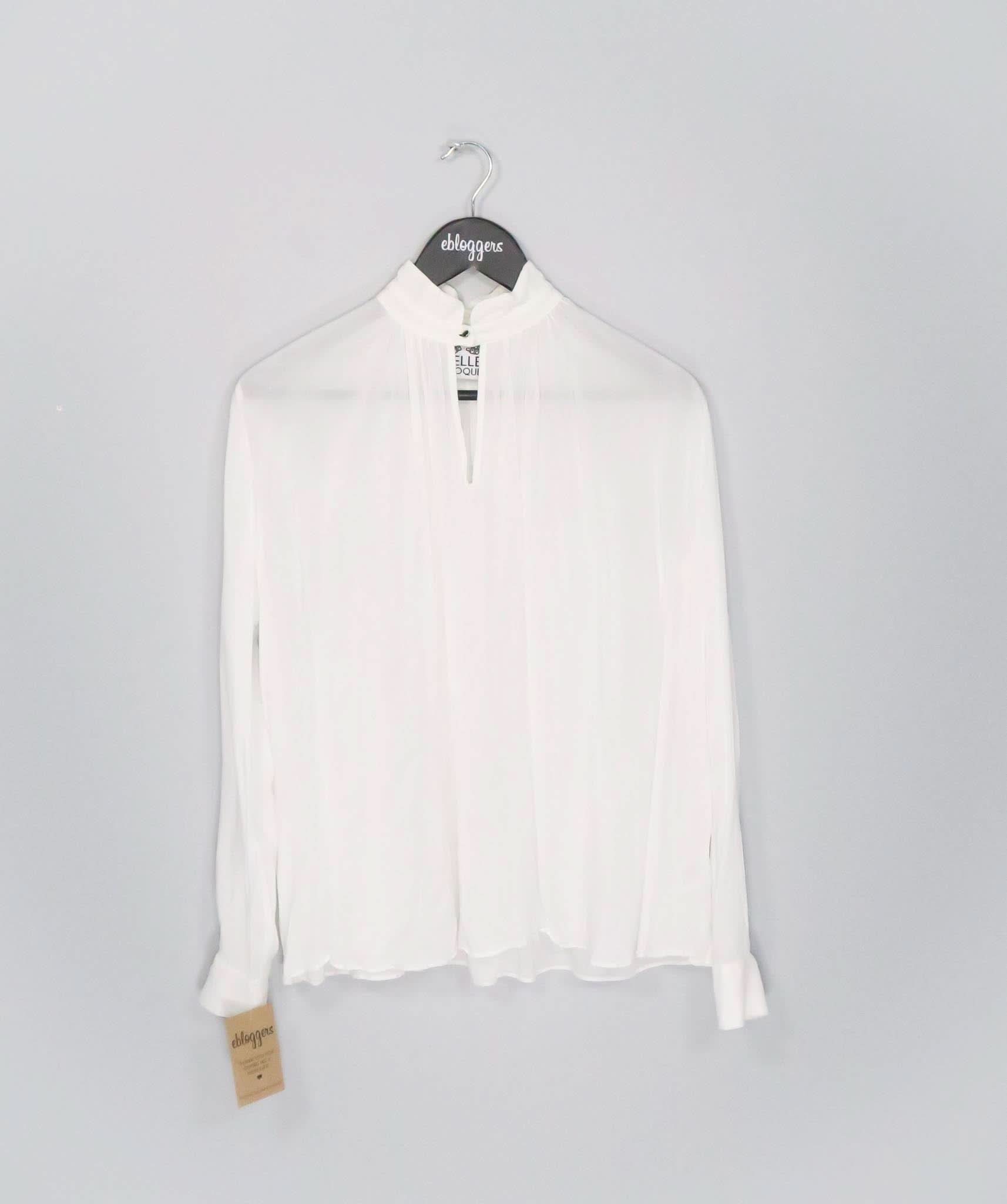 BELLE EPOQUE WHITE KEYHOLE HIGH NECK BLOUSE WITH "A S" CUFF DETAIL UK 8